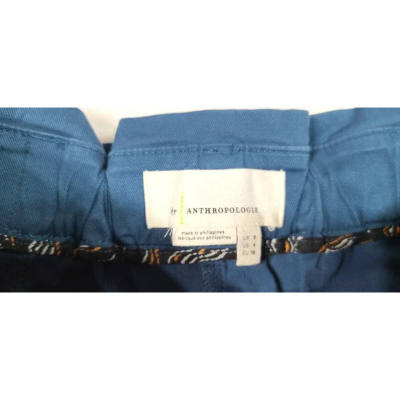 Anthropologie Pants Women's Size 4 Blue Belted Snap Ankle Pockets Tapered Leg - Picture 5 of 9
